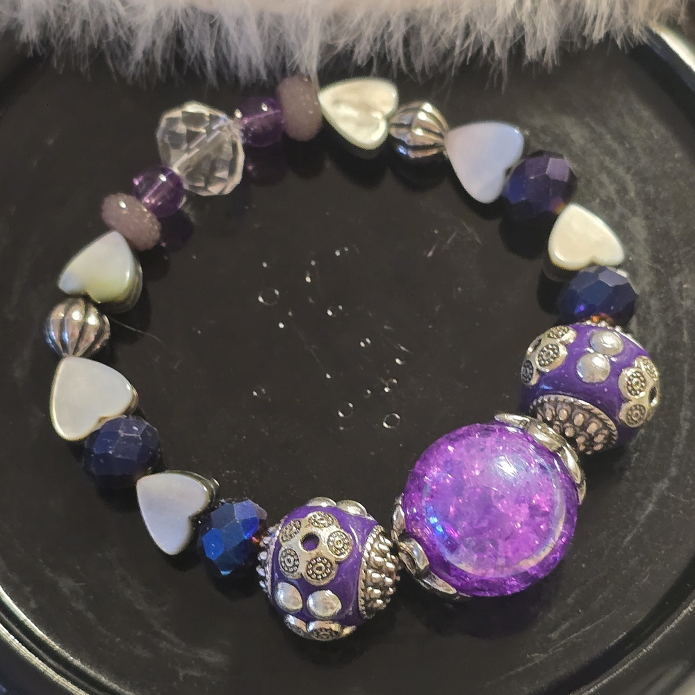 Luminous Purple and Silver Beaded Bracelet